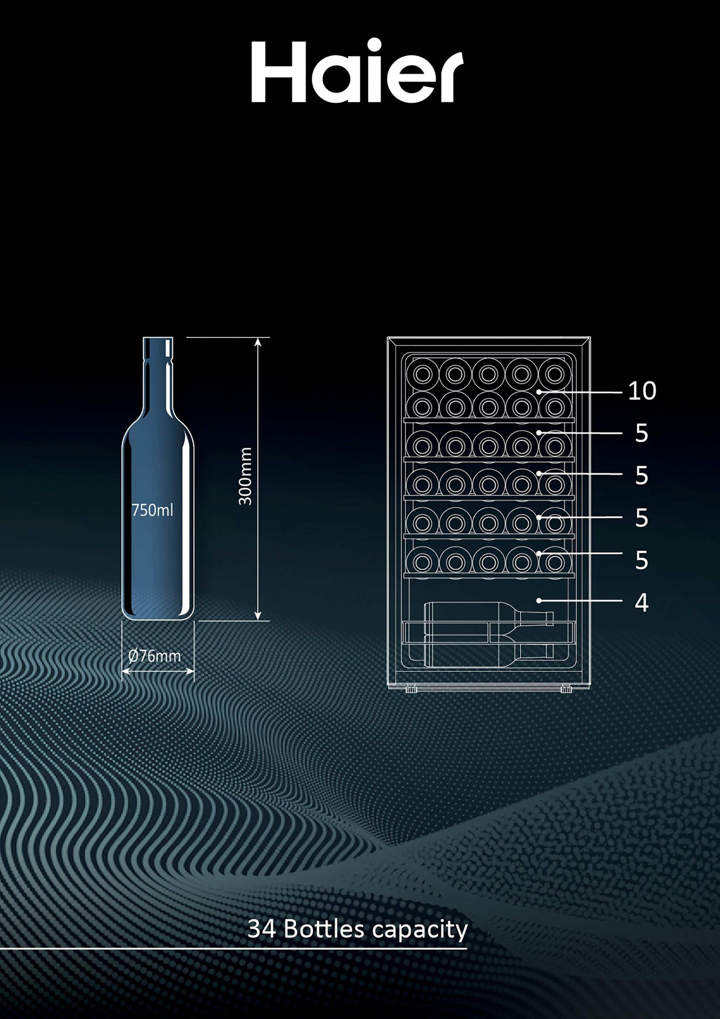 Haier Wine Bank 50 Serie 3 HWS34GGH1 Cantinetta vino con compressore Libera installazione Nero 34 bottiglia/bottiglie