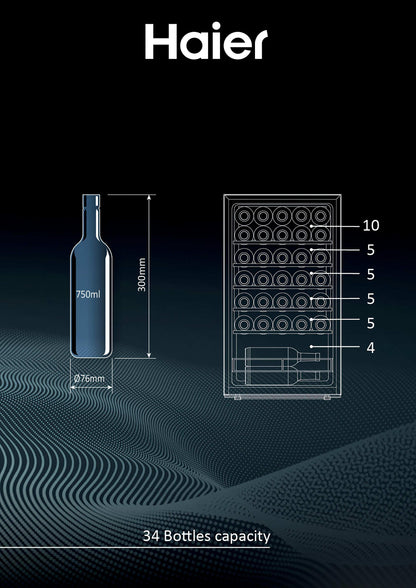 Haier Wine Bank 50 Serie 3 HWS34GGH1 Cantinetta vino con compressore Libera installazione Nero 34 bottiglia/bottiglie