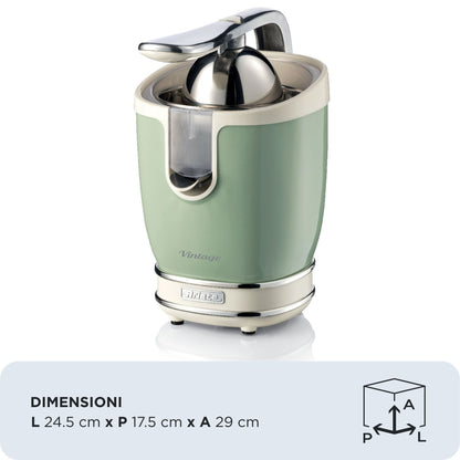 Ariete 413 Spremiagrumi Elettrico con Leva - Salvagoccia - Motore Silenzioso - 85 Watt - Design Vintage - Verde