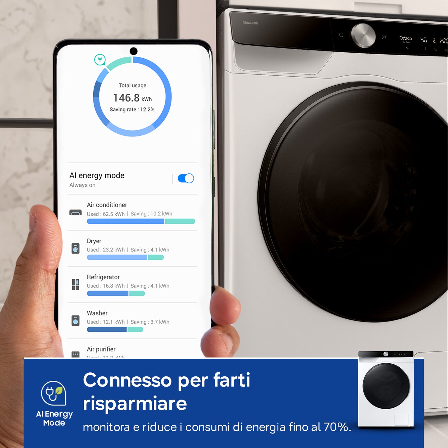 Samsung WD11DG6B85BK lavasciuga Libera installazione Caricamento frontale Bianco