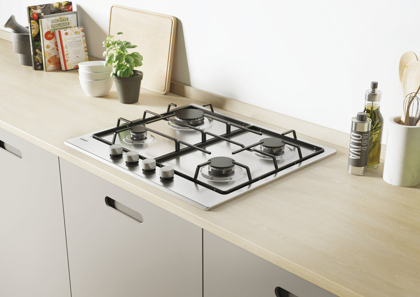 CANDY BI CHW6BRX|33801973|Piano Gas da 60 cm inox;  Griglie in piattina; 4 fuochi con Bruciatore Rap