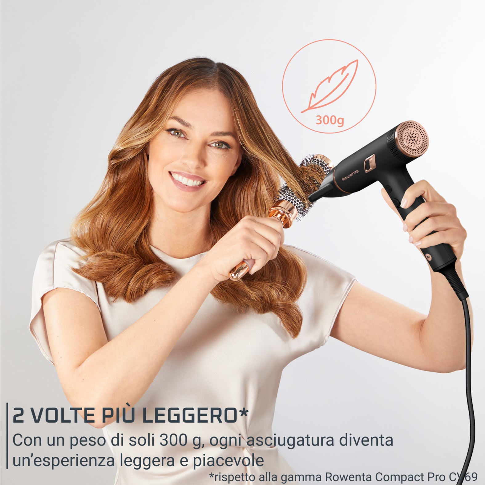Rowenta Nano Asciugacapelli Brushless Compatto ad Alta Velocità, Boost di Ioni Antistatici e Sensore di Temperatura per Capelli Setosi e Luminosi, 3 Impostazioni di Velocità/Temperatura, HY8310