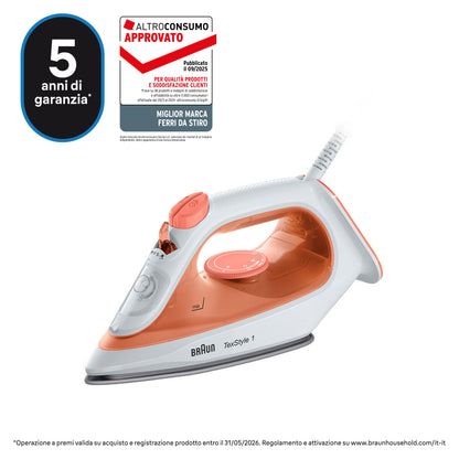 BRAUN PED SI1009OR | CASA | FERRI DA STIRO | FERRO VAPORE | FERRO VAPORE 1900W PIAST.NO-STICK TEXSTY