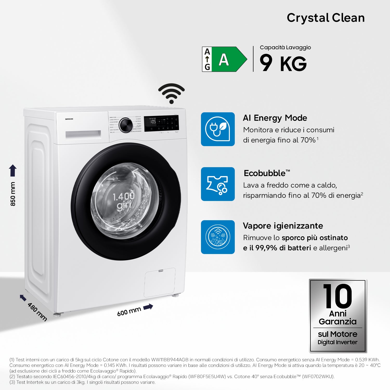 Samsung WW90DG5G34AEET lavatrice Caricamento frontale 9 kg 1400 Giri/min Bianco