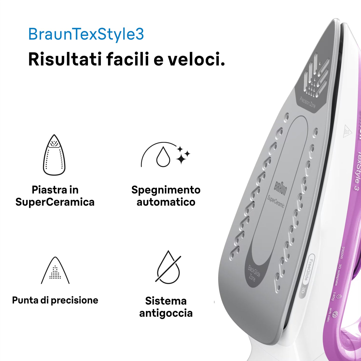 BRAUN PED SI3030PU | CASA | FERRI DA STIRO | FERRO VAPORE | FERRO VAPORE 2300W PIAST.FREEGLIDE 3D BI