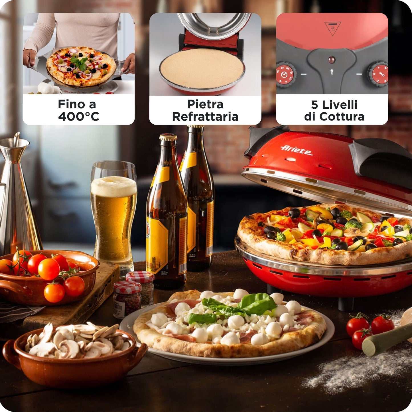 ARIETE PED 909 | CUCINA | COTTURA CIBI | FORNI PIZZA ELETTRICI | FORNO PIZZA 1200W DIAM33CM MAX400GR