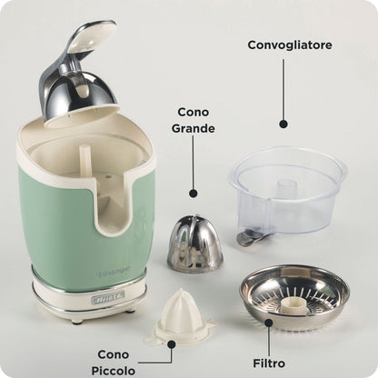 Ariete 413 Spremiagrumi Elettrico con Leva - Salvagoccia - Motore Silenzioso - 85 Watt - Design Vintage - Verde