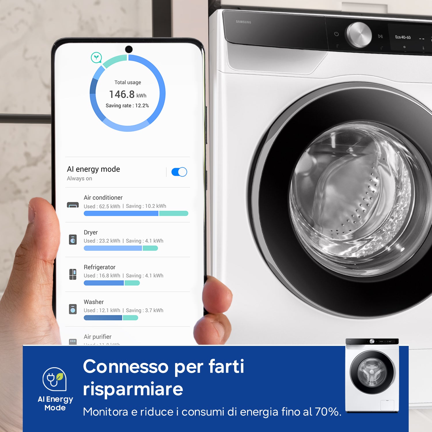 Samsung WW90DG6G94LKU3 lavatrice Caricamento frontale 9 kg 1400 Giri/min Bianco