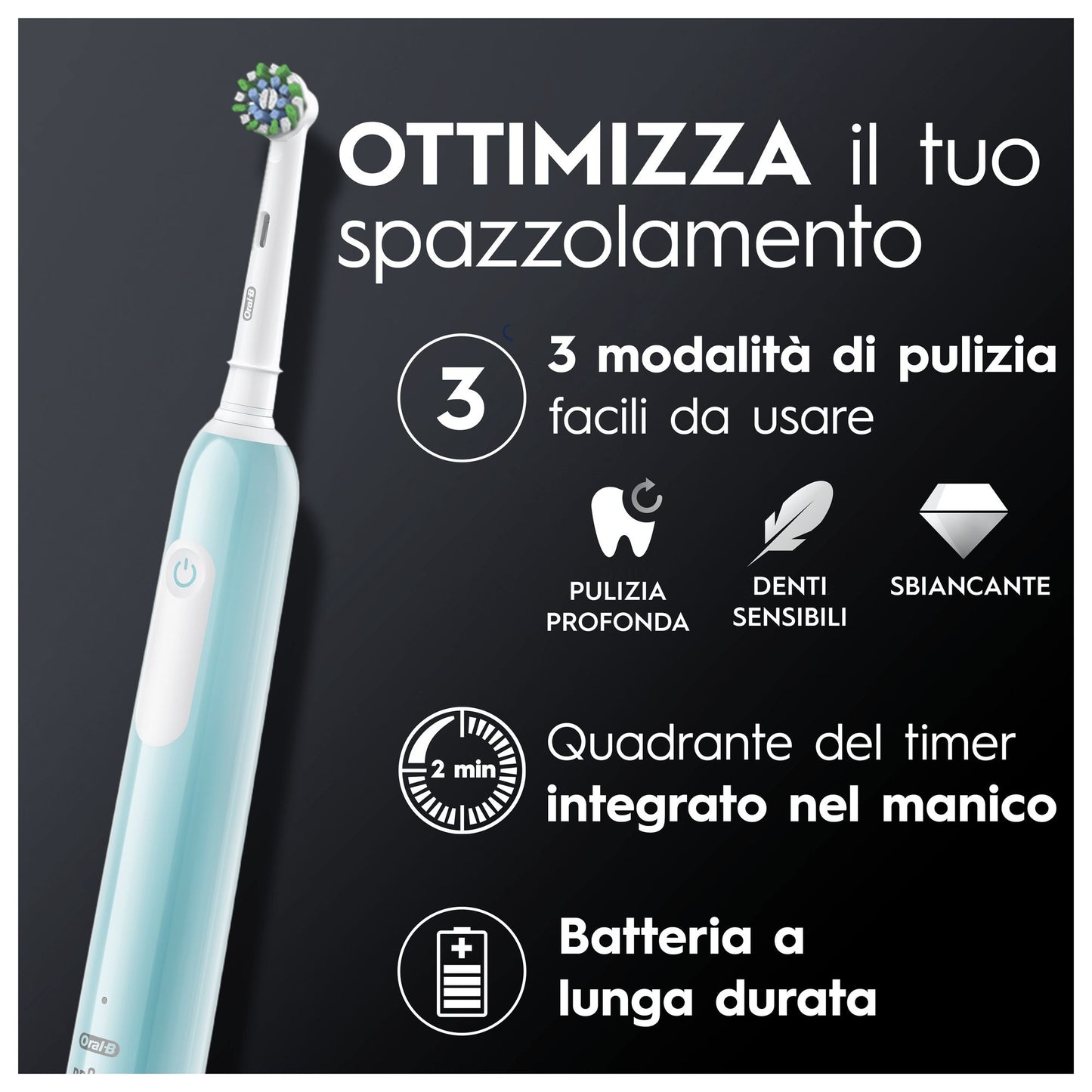 ORAL-B PED PRO1TURQUOISE | CURA PERSONA | ORAL CARE | SPAZZOLINI ELETTRICI | SPAZZ.ELETT.3D C/2 TEST