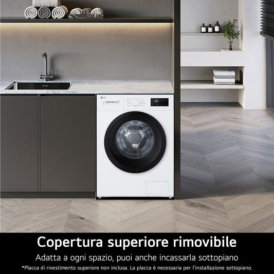 LG F4NA10S8NWK Lavatrice slim 8kg, Classe A, 1400 giri, Programma igiene con vapore, Top rimovibile, White
