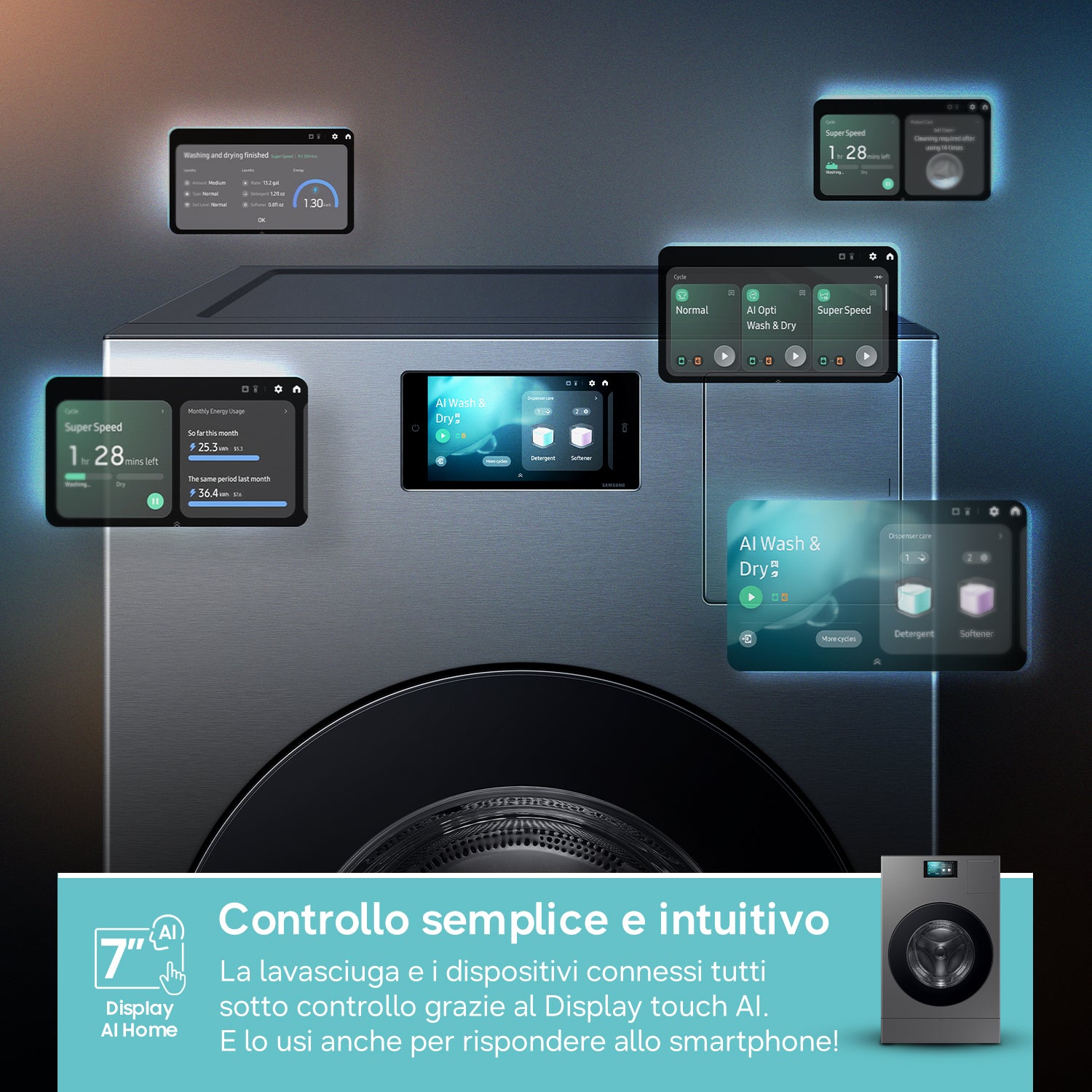 Samsung Lavasciuga Bespoke AI Libera installazione pompa di calore 18/11 Kg WD18DB8995BZT2