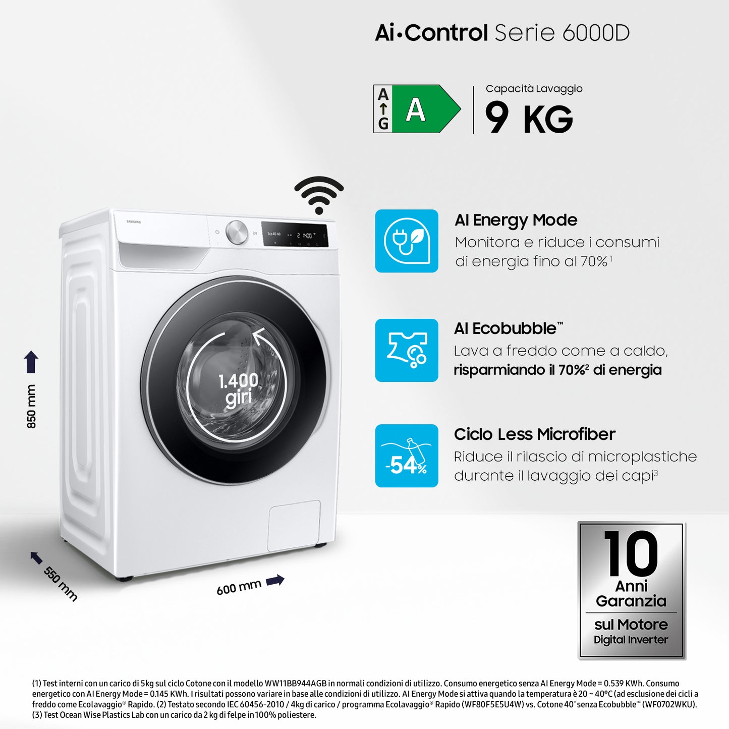 Samsung WW90DG6U25LE lavatrice Caricamento frontale 9 kg 1400 Giri/min Bianco