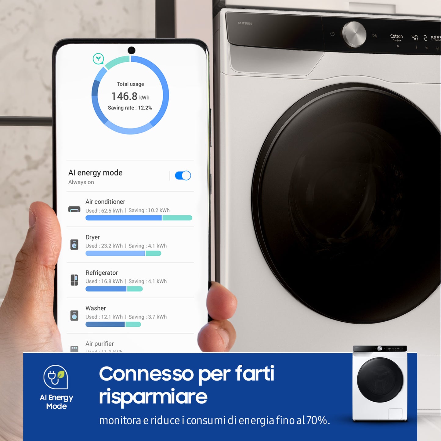 Samsung Lavasciuga AI Control Ecodosatore 9/6Kg WD90DG6B85BKU3