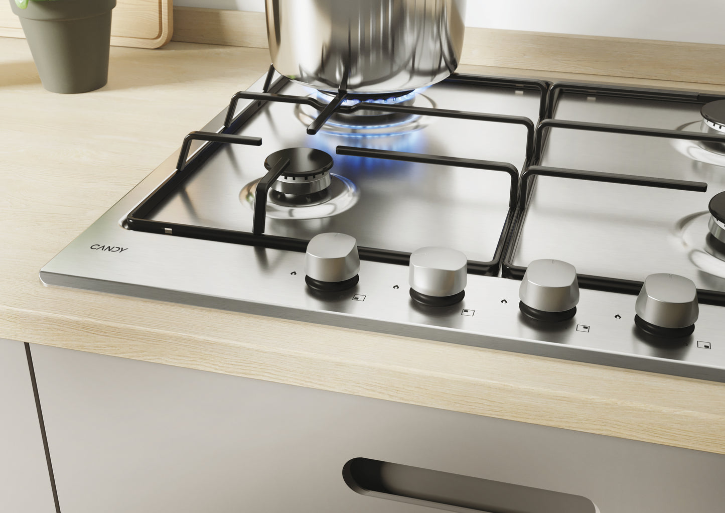 CANDY BI CHW6BRX|33801973|Piano Gas da 60 cm inox;  Griglie in piattina; 4 fuochi con Bruciatore Rap