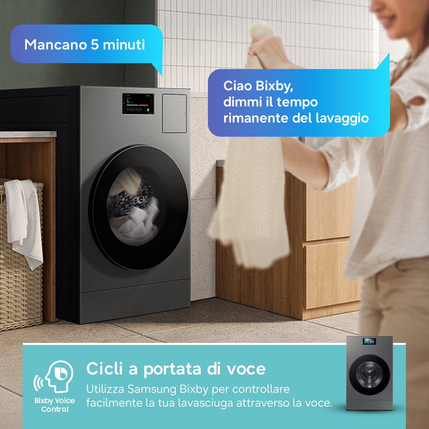 Samsung Lavasciuga Bespoke AI Libera installazione pompa di calore 18/11 Kg WD18DB8995BZT2