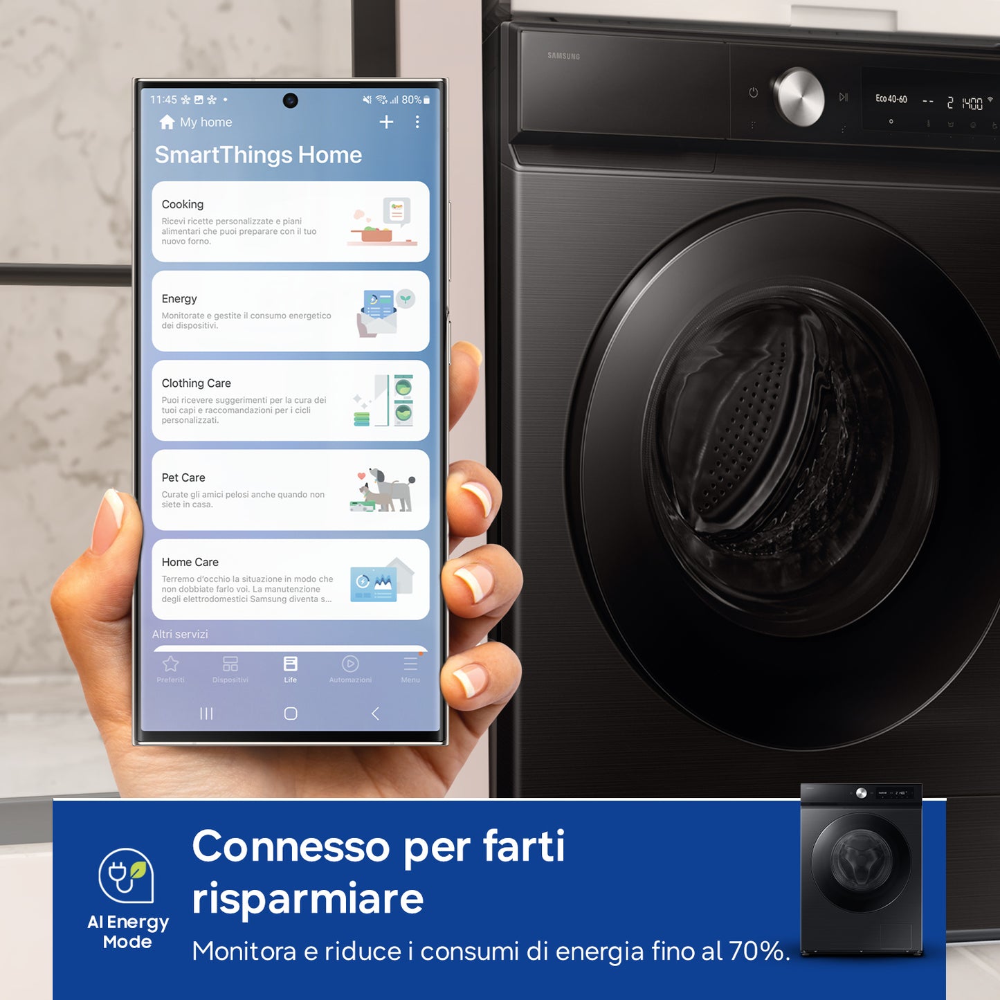 Samsung Lavatrice BESPOKE AI™ Ecodosatore 11Kg WW11DB7B94GBU3