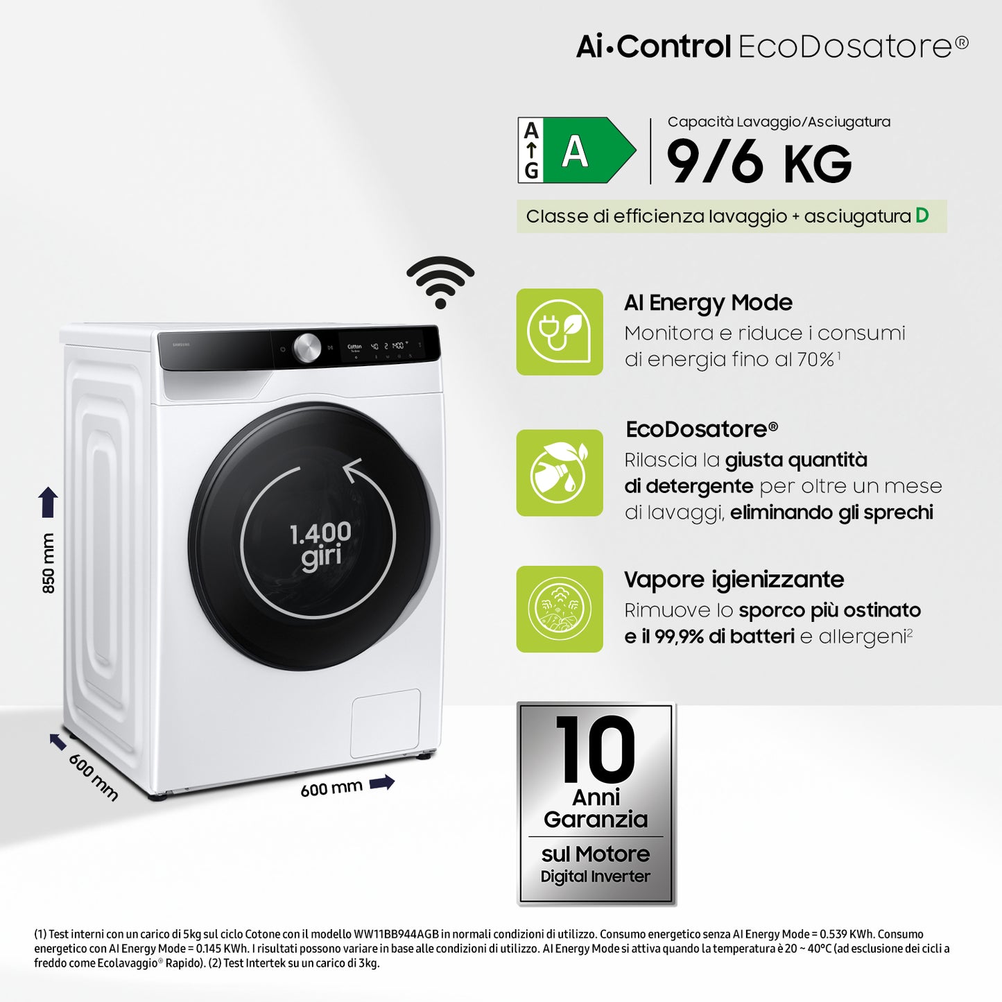 Samsung Lavasciuga AI Control Ecodosatore 9/6Kg WD90DG6B85BKU3