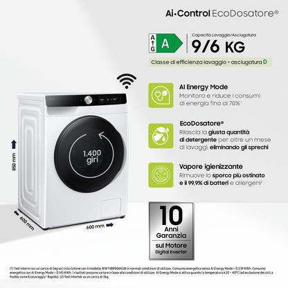 Samsung Lavasciuga AI Control Ecodosatore 9/6Kg WD90DG6B85BKU3