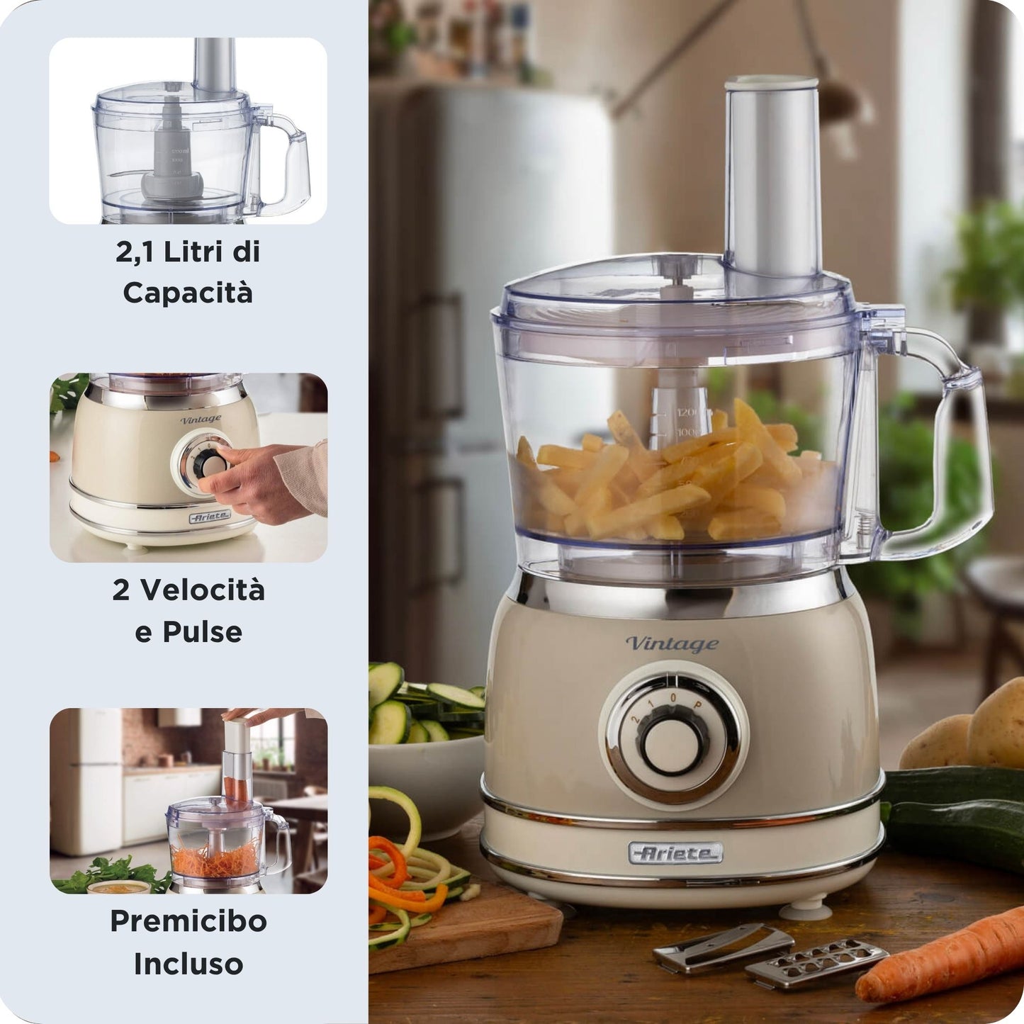 ARIETE PED 1781BEIGE | CUCINA | PREPARAZIONE CIBI | ROBOT CUCINA | ROBOT CUCINA 1000W 2VEL+PULSE 2.1