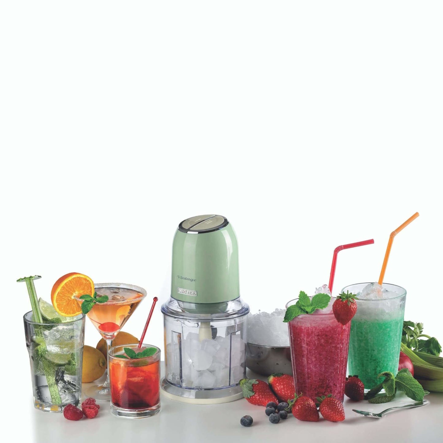 Ariete 438, Tritatutto Vintage, Chopper e Tritaghiaccio, 2 velocità, 4 lame in Acciaio Inox, Tazza graduata 600 ml, 400 W, Verde