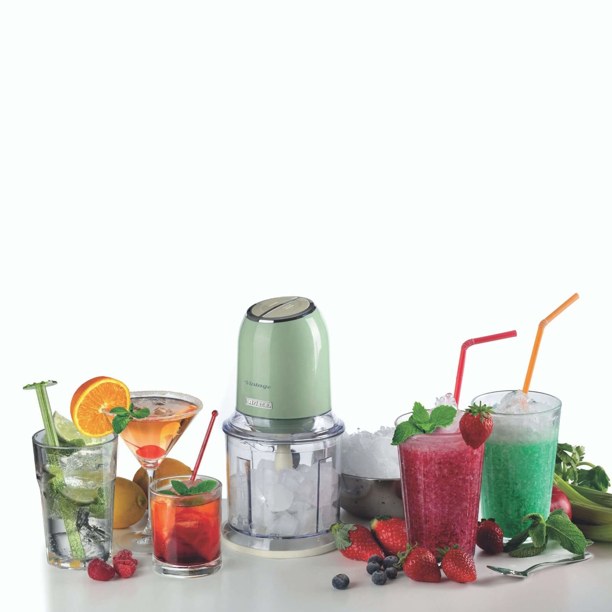 Ariete 438, Tritatutto Vintage, Chopper e Tritaghiaccio, 2 velocità, 4 lame in Acciaio Inox, Tazza graduata 600 ml, 400 W, Verde