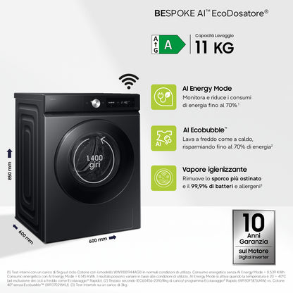 Samsung Lavatrice BESPOKE AI™ Ecodosatore 11Kg WW11DB7B94GBU3