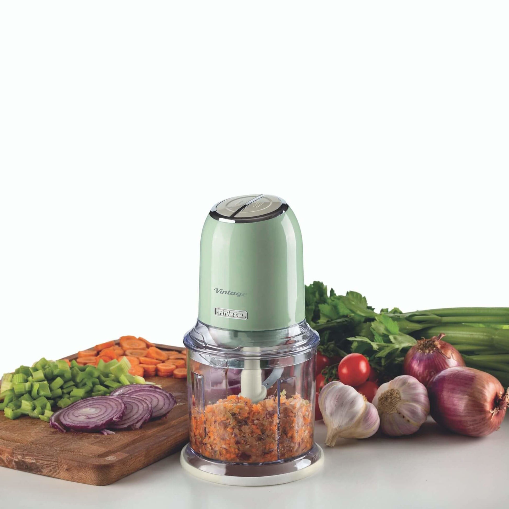 Ariete 438, Tritatutto Vintage, Chopper e Tritaghiaccio, 2 velocità, 4 lame in Acciaio Inox, Tazza graduata 600 ml, 400 W, Verde