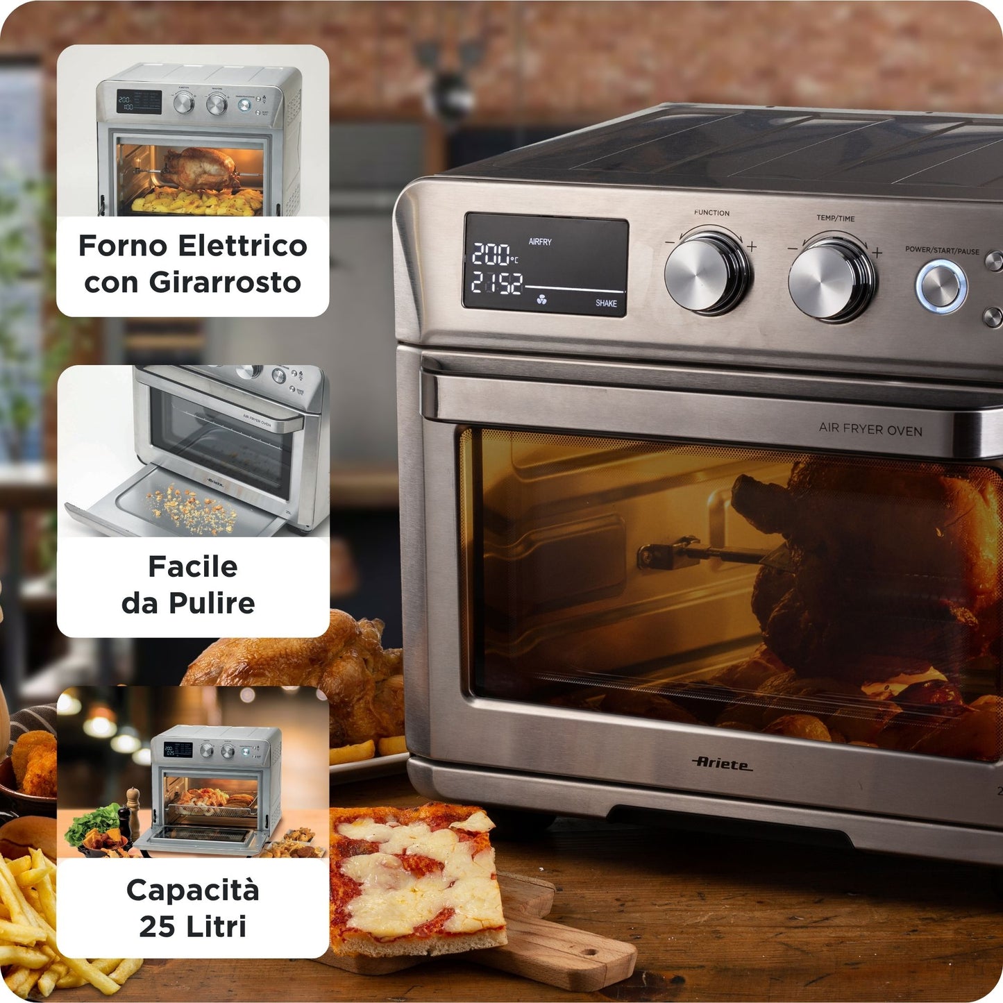 ARIETE PED 46291 | CUCINA | COTTURA CIBI | FORNETTI | FORNETTO EL. C/FRIGGITRICE 1700W 25LT TIMER IN